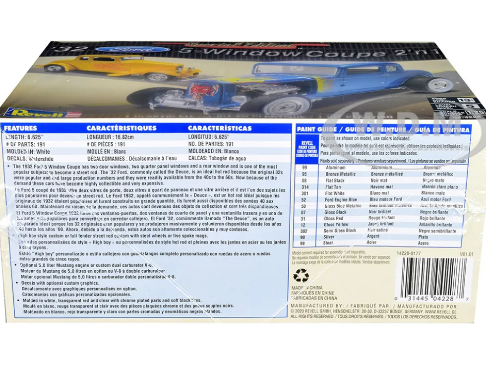 Level 5 Model Kit 1932 Ford 5 Window Coupe 2 in 1 Kit 1/25 Scale Model Revell 85-4228