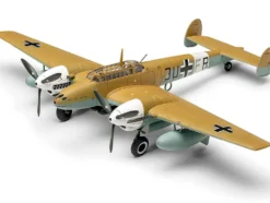Level 2 Model Kit Messerschmitt Bf110E/E-2 TROP Fighter Aircraft with 2 Scheme Options 1/72 Plastic Model Kit by Airfix