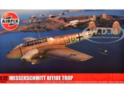 Level 2 Model Kit Messerschmitt Bf110E/E-2 TROP Fighter Aircraft with 2 Scheme Options 1/72 Plastic Model Kit by Airfix