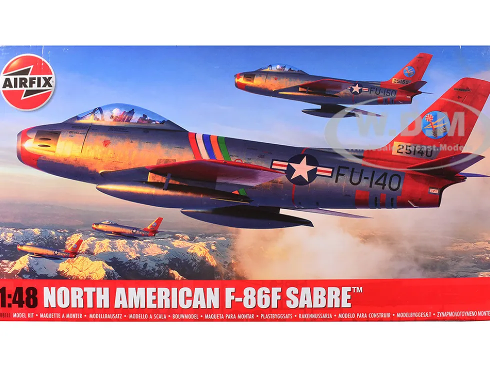 Level 2 Model Kit North American F-86F Sabre Aircraft with 2 Scheme Options 1/48 Plastic Model Kit by Airfix