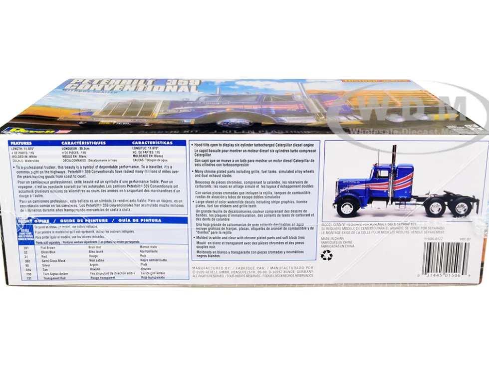 Level 4 Model Kit Peterbilt 359 Conventional Truck Tractor without Trailer Historic Series 1/25 Scale Model Revell 85-1506