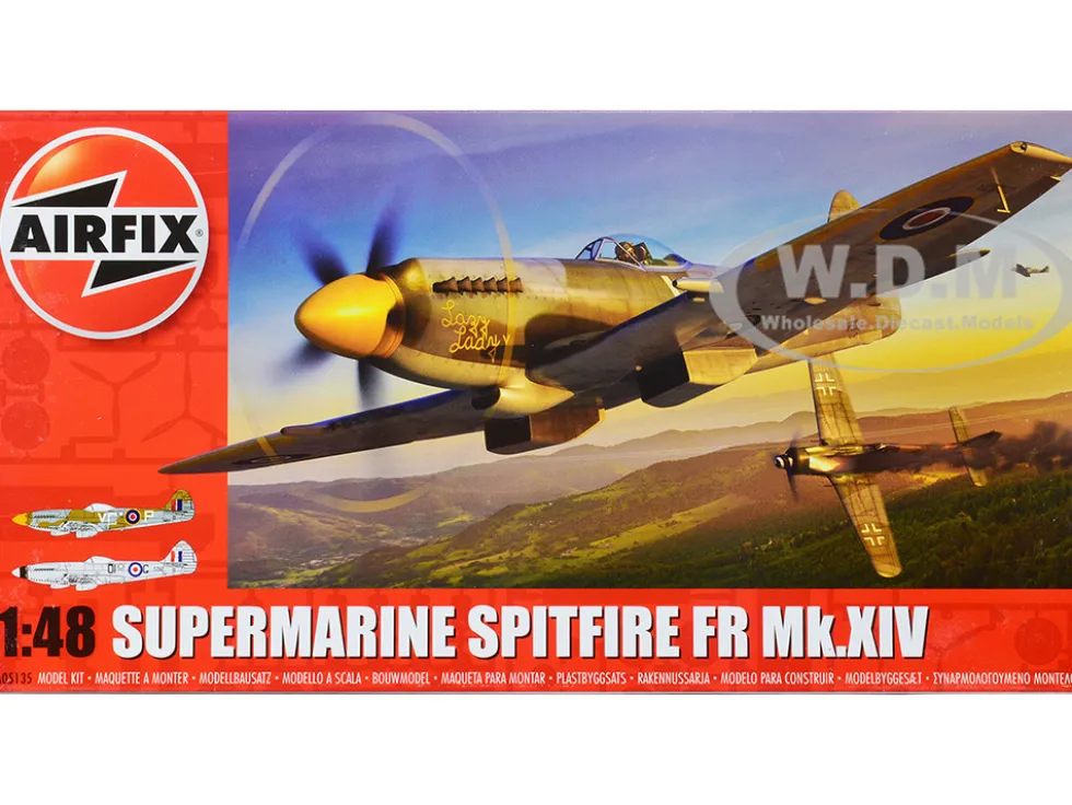 Level 2 Model Kit Supermarine Spitfire FR Mk.XIV Fighter Aircraft with 2 Scheme Options 1/48 Plastic Model Kit Airfix A05135