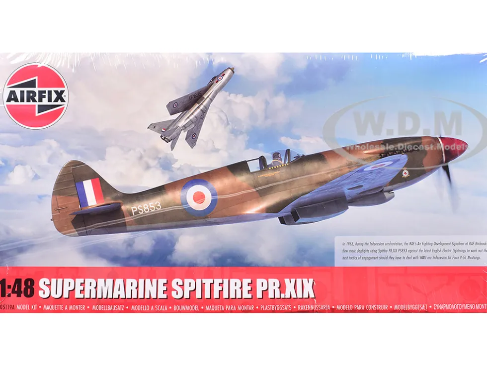 Level 2 Model Kit Supermarine Spitfire PR.XIX Fighter Aircraft with 3 Scheme Options 1/48 Plastic Model Kit by Airfix