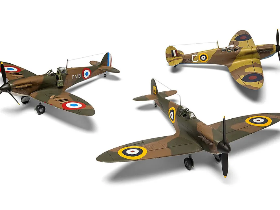 Level 2 Model Kit Supermarine Spitfire Mk.I Fighter Aircraft with 3 Scheme Options 1/48 Plastic Model Kit by Airfix