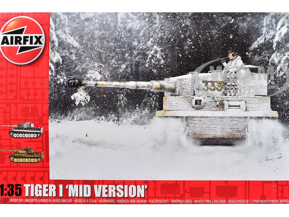 Level 3 Model Kit Tiger I "Mid Version" Tank with 2 Scheme Options 1/35 Plastic Model Kit by Airfix