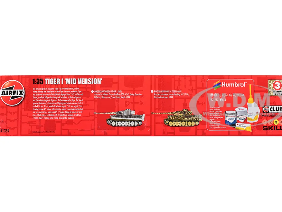 Level 3 Model Kit Tiger I "Mid Version" Tank with 2 Scheme Options 1/35 Plastic Model Kit by Airfix