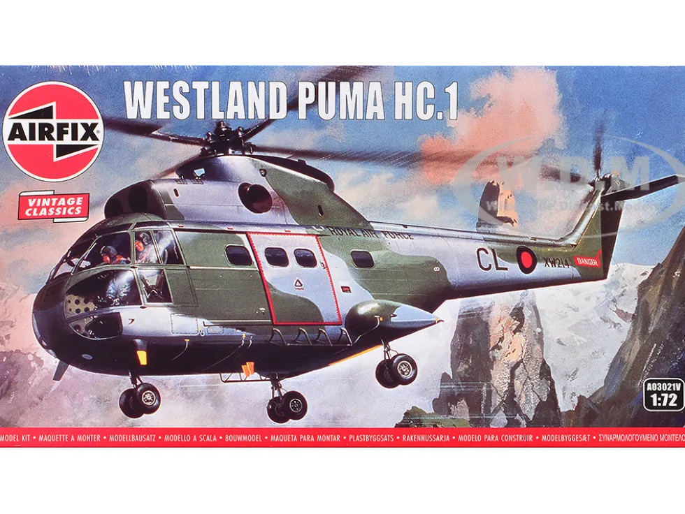 Level 2 Model Kit Westland Puma HC.1 Helicopter with 2 Scheme Options 1/72 Plastic Model Kit by Airfix
