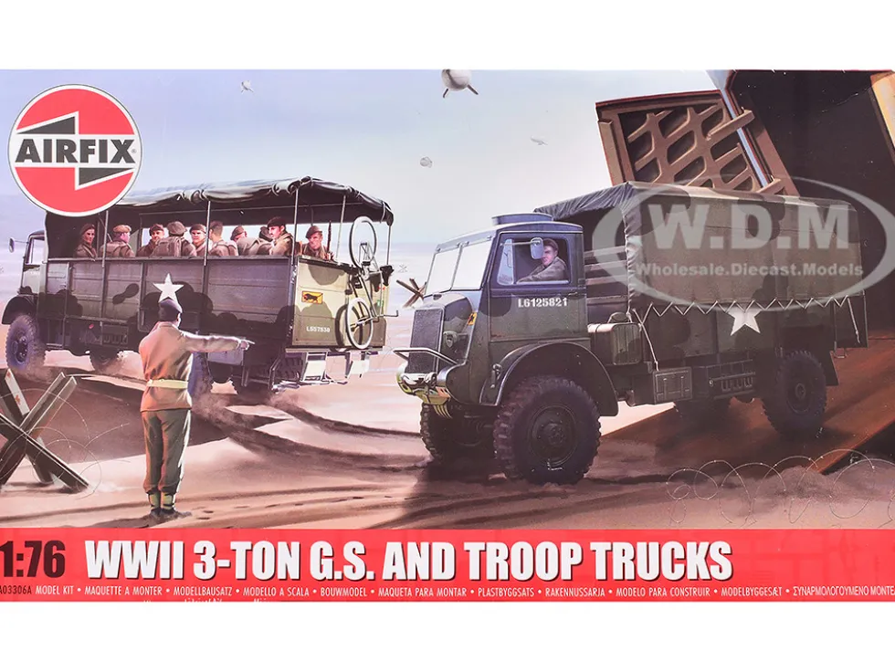 Level 2 Model Kit WWII 3-Ton General Service and Troop Trucks 1/76 Plastic Model Kit by Airfix