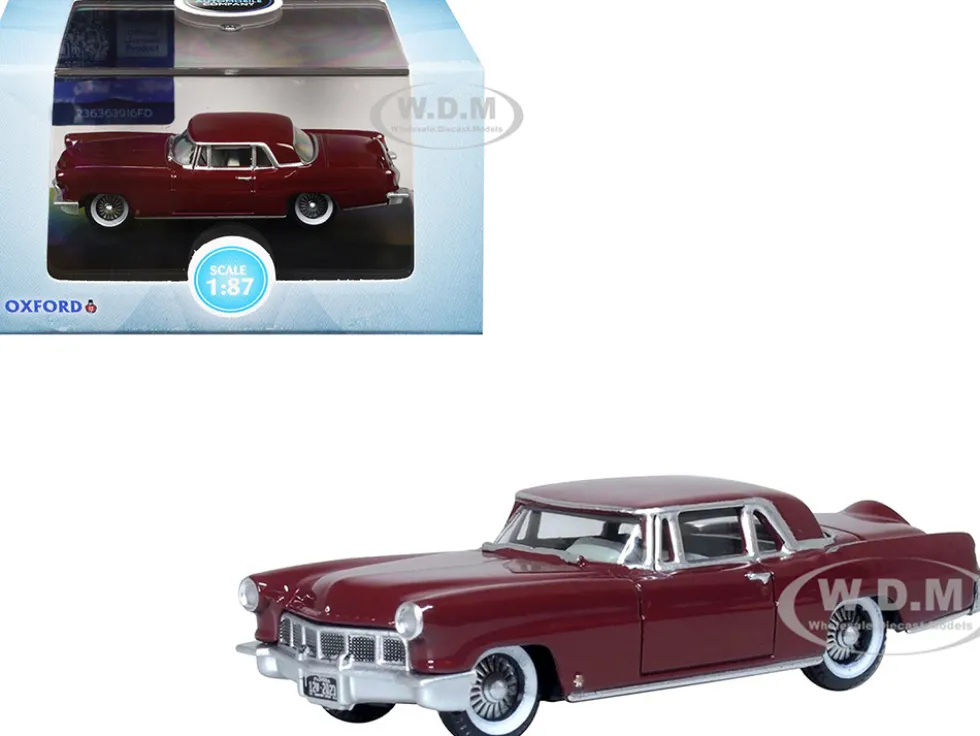 1956 Lincoln Continental Mark II Dark Red 1/87 (HO) Scale Diecast Model Car by Oxford Diecast