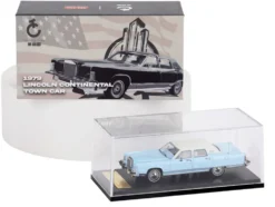 1979 Lincoln Continental Town Car Wedgewood Blue with White Top and White Interior 1/64 Diecast Model Car by Sun Star
