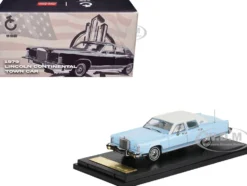 1979 Lincoln Continental Town Car Wedgewood Blue with White Top and White Interior 1/64 Diecast Model Car by Sun Star
