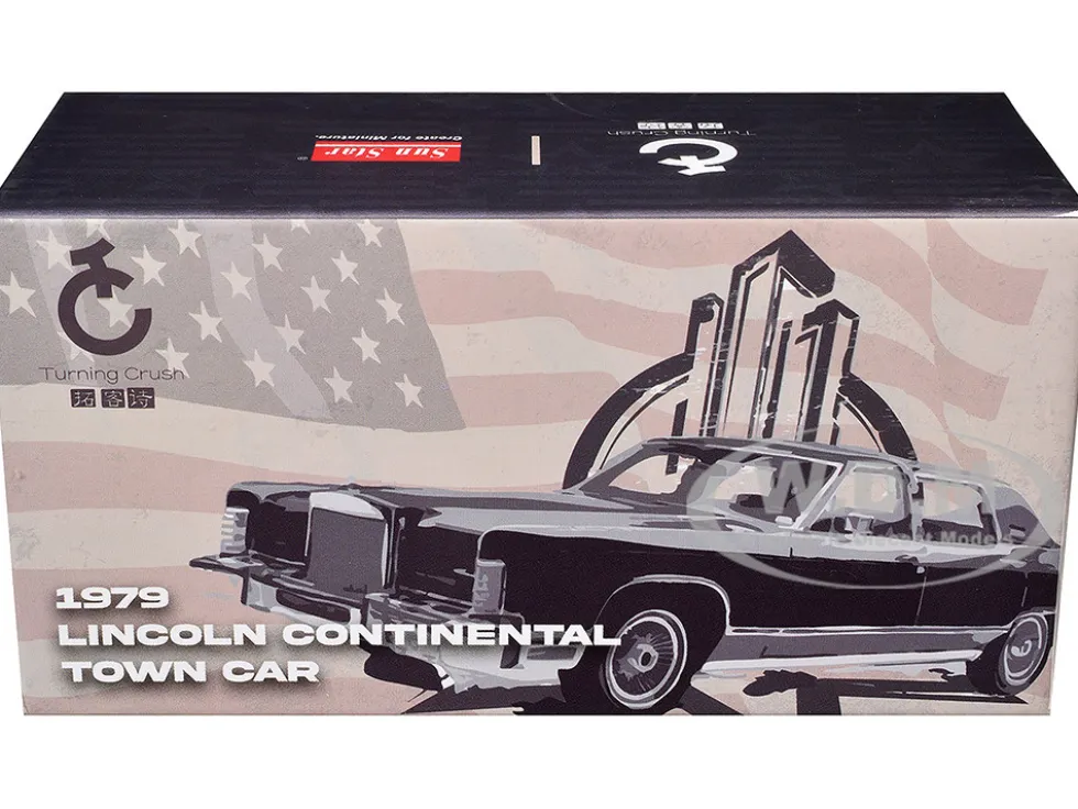 1979 Lincoln Continental Town Car Wedgewood Blue with White Top and White Interior 1/64 Diecast Model Car by Sun Star