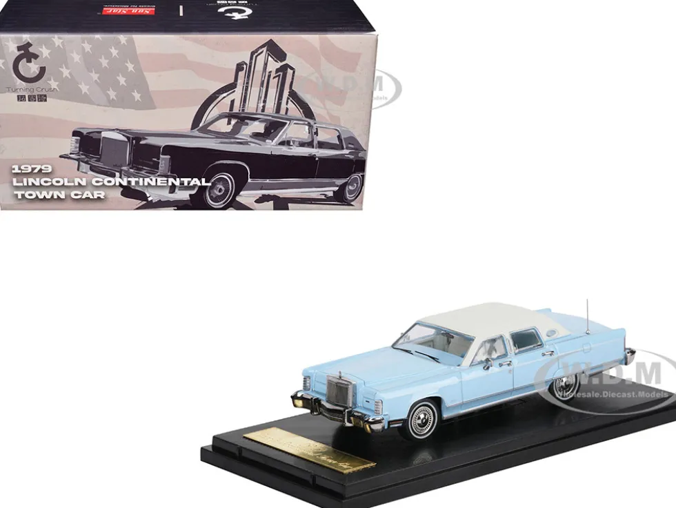 1979 Lincoln Continental Town Car Wedgewood Blue with White Top and White Interior 1/64 Diecast Model Car by Sun Star