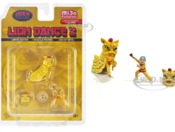 Lion Dance 2 4 piece Diecast Figure Set 1 Figures 1 Lion 2 Accessories Limited Edition to 2400 pieces Worldwide for 1/64 Scale Models American Diorama AD-2404MJ