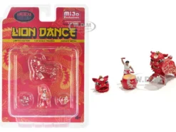 Lion Dance 4 piece Diecast Figure Set 1 Figures 1 Lion 2 Accessories Limited Edition to 2400 pieces Worldwide for 1/64 Scale Models American Diorama AD-2403MJ