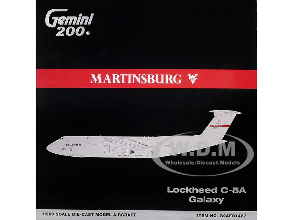 Lockheed C-5A Galaxy Transport Aircraft "68-0222, Martinsburg, West Virginia Air National Guard" United States Air Force "Gemini 200" Series 1/200 Diecast Model Airplane by GeminiJets