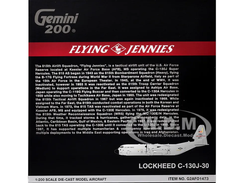 Lockheed C-130J-30 Super Hercules Transport Aircraft "05-8158, Flying Jennies, 815th Airlift Squadron, Keesler Air Force Base" United States Air Force "Gemini 200" Series 1/200 Diecast Model Airplane by GeminiJets