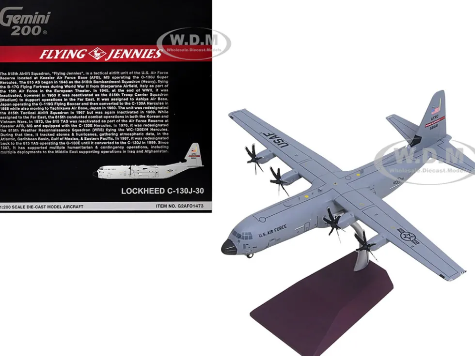 Lockheed C-130J-30 Super Hercules Transport Aircraft "05-8158, Flying Jennies, 815th Airlift Squadron, Keesler Air Force Base" United States Air Force "Gemini 200" Series 1/200 Diecast Model Airplane by GeminiJets