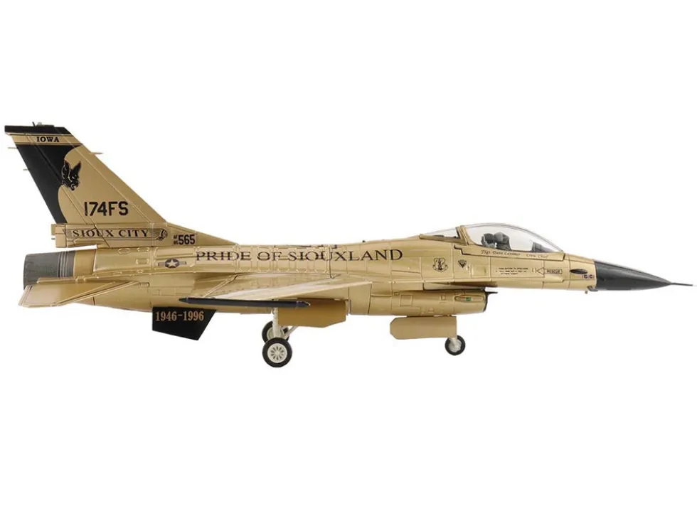 Lockheed F-16A Fighting Falcon Fighter Aircraft "85-1565, Golden Bat Viper, 185 ARW, Iowa ANG, Squadron 50th Anniversary" (2022) United States Air Force "Air Power Series" 1/72 Diecast Model by Hobby Master