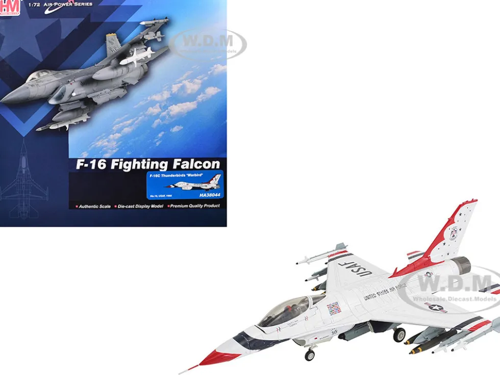 Lockheed F-16C Fighting Falcon Fighter Aircraft "No.10, Thunderbirds, Warbird" United States Air Force "Air Power Series" 1/72 Diecast Model by Hobby Master