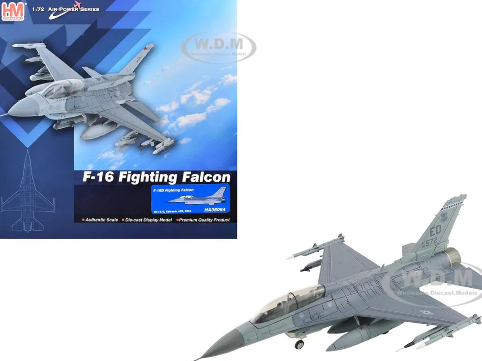 Lockheed F-16D Fighting Falcon Fighter Aircraft "85-1572, Edwards Air Force Base" (2024) United States Air Force "Air Power Series" 1/72 Diecast Model by Hobby Master