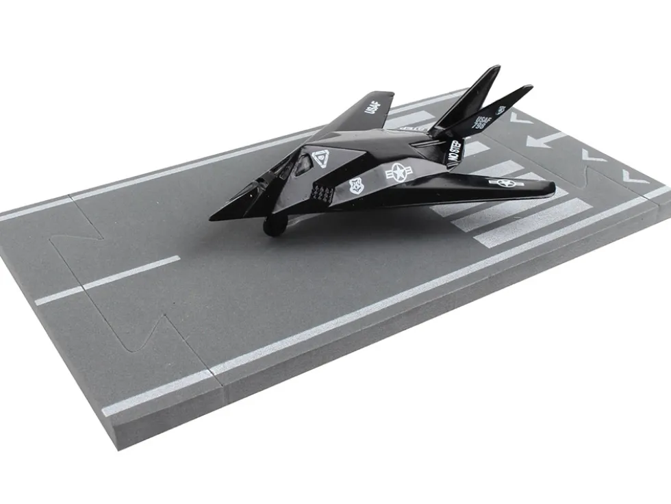 Lockheed F 117 Nighthawk Stealth Aircraft Black United States Air Force with Runway Section Diecast Model Airplane Runway24 RW100