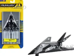 Lockheed F 117 Nighthawk Stealth Aircraft Black United States Air Force with Runway Section Diecast Model Airplane Runway24 RW100
