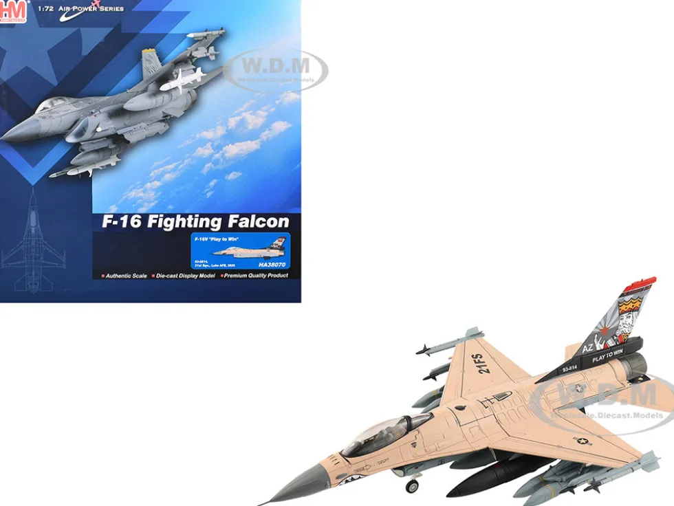 Lockheed F-16V Fighting Falcon Fighter Aircraft "93-0814, Play to Win, 21st Sqn., Luke AFB" (2025) United States Air Force "Air Power Series" 1/72 Diecast Model by Hobby Master