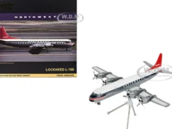Lockheed L-188 Electra Commercial Aircraft "Northwest Orient" (N128US) White and Gray with Blue Stripes and Red Tail "Gemini 200" Series 1/200 Diecast Model Airplane by GeminiJets