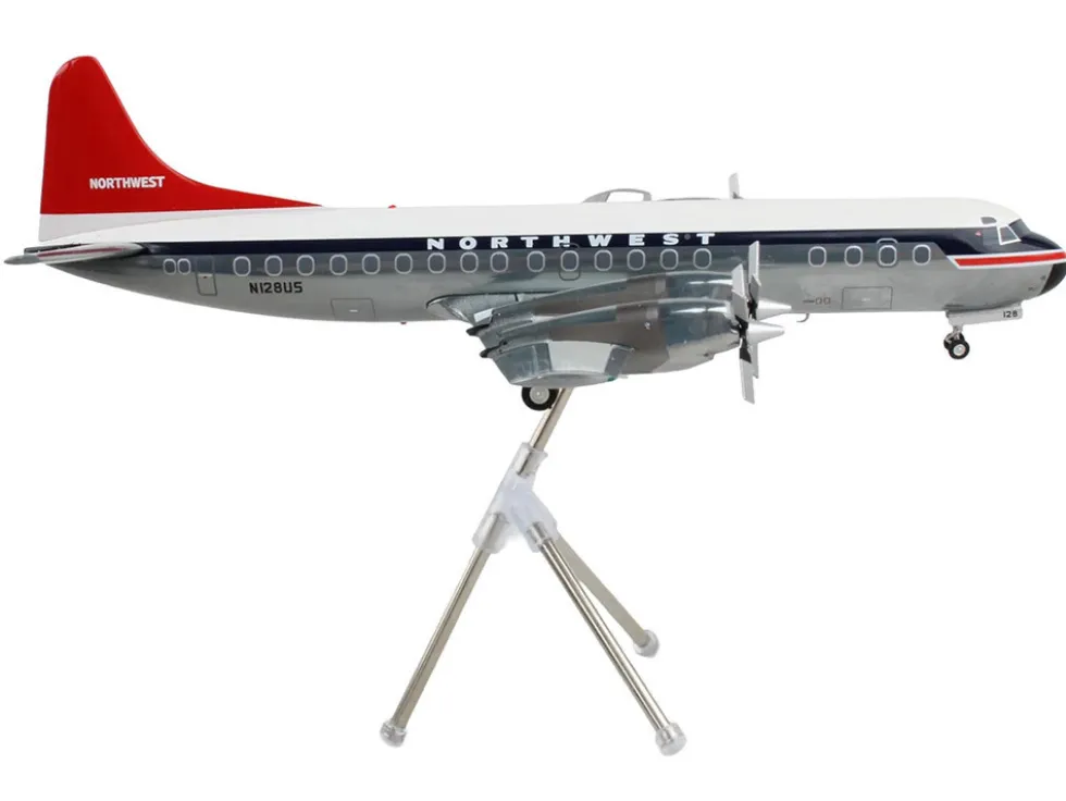 Lockheed L-188 Electra Commercial Aircraft "Northwest Orient" (N128US) White and Gray with Blue Stripes and Red Tail "Gemini 200" Series 1/200 Diecast Model Airplane by GeminiJets