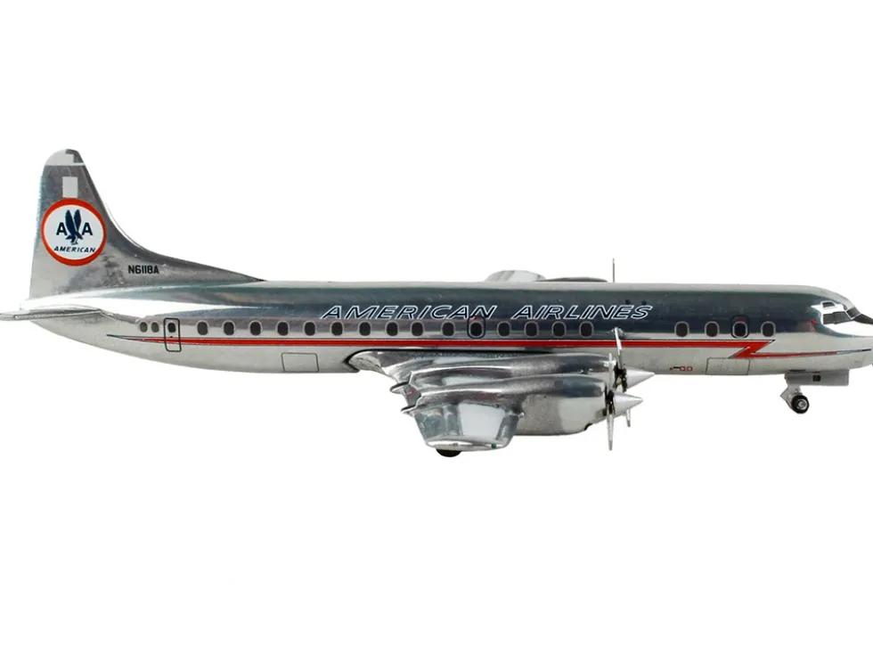Lockheed L 188 Electra Commercial Aircraft American Airlines Silver with Red Stripes 1/400 Diecast Model Airplane GeminiJets GJ1718