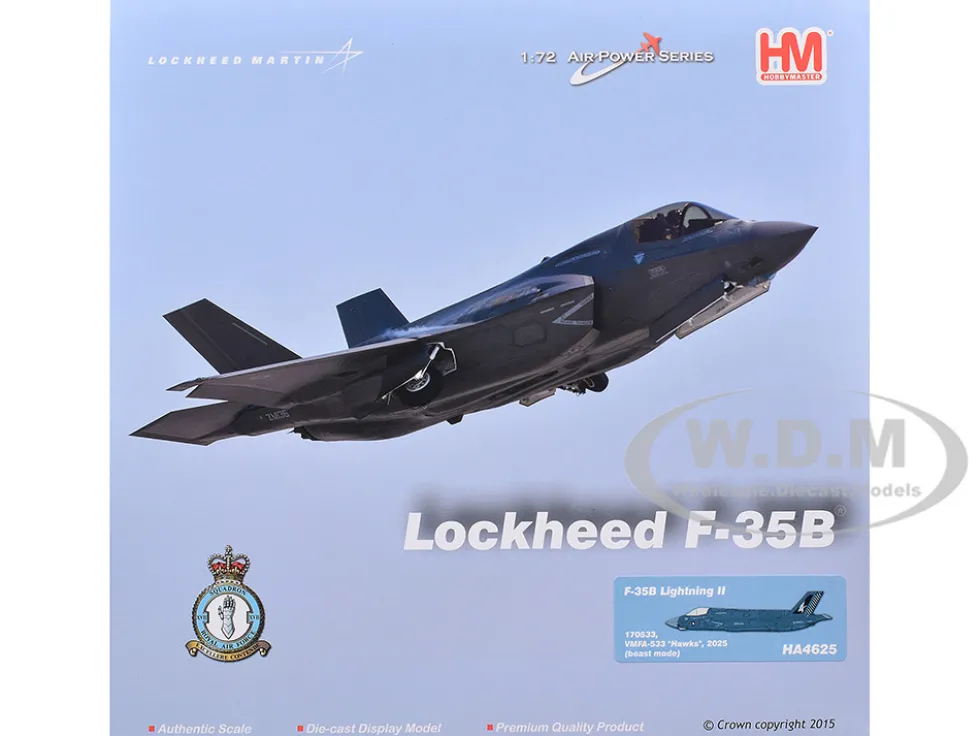 Lockheed Martin F-35B Lightning II Aircraft (Beast Mode) "170533, VMFA-533 Hawks" (2025) United States Marine Corps "Air Power Series" 1/72 Diecast Model by Hobby Master