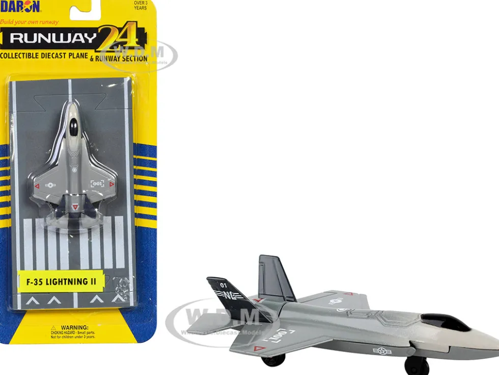 Lockheed Martin F 35 Lightning II Aircraft Gray Joint Strike Fighter with Runway Section Diecast Model Airplane Runway24 RW170