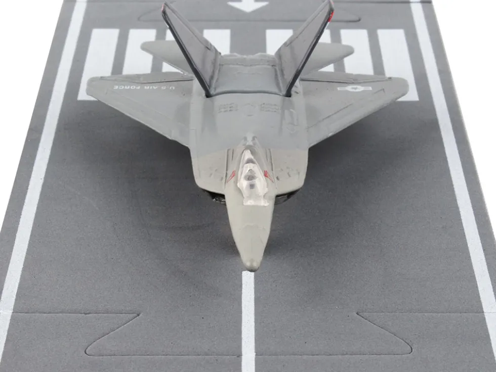 Lockheed Martin F 22 Raptor Stealth Aircraft Gray United States Air Force YF 22 with Runway Section Diecast Model Airplane Runway24 RW145