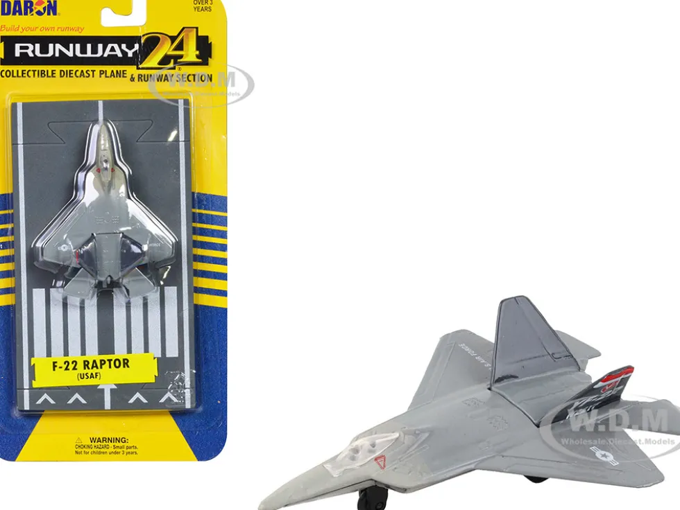 Lockheed Martin F 22 Raptor Stealth Aircraft Gray United States Air Force YF 22 with Runway Section Diecast Model Airplane Runway24 RW145