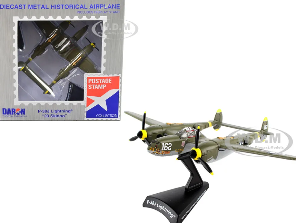 Lockheed P 38J Lightning Fighter Aircraft 23 Skidoo United States Air Force 1/115 Diecast Model Airplane Postage Stamp PS5362-4