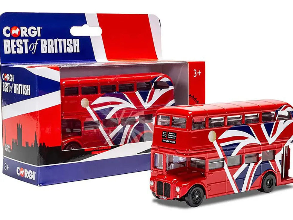 London Bus Red with UK Flag Graphics "Best of British" Series Diecast Model Car by Corgi