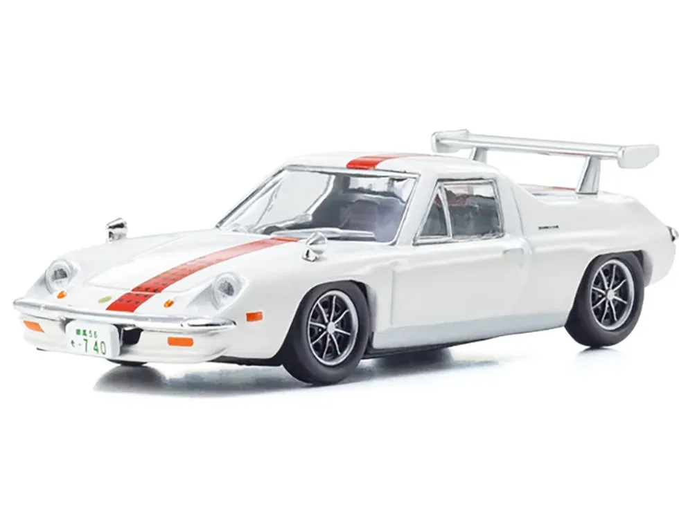 Lotus Europa RHD (Right Hand Drive) White with Red Stripe "The Circuit Wolf" Manga 1/64 Diecast Model Car by Kyosho