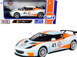Lotus Evora GT4 #41 Gulf Oil Light Blue White Orange Stripes 1/24 Diecast Model Car Motormax 79660