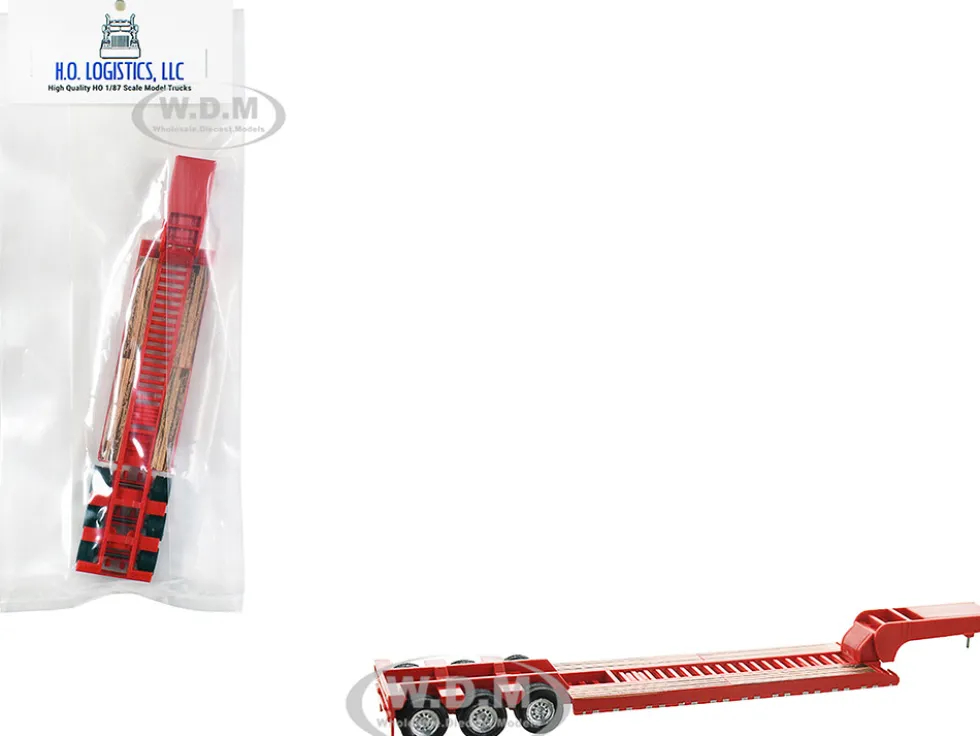 Low Boy Flatbed Trailer Red 1/87 (HO) Plastic Model Car by HO Logistics