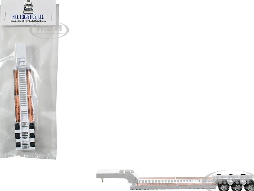 Low Boy Flatbed Trailer White 1/87 (HO) Plastic Model Car by HO Logistics