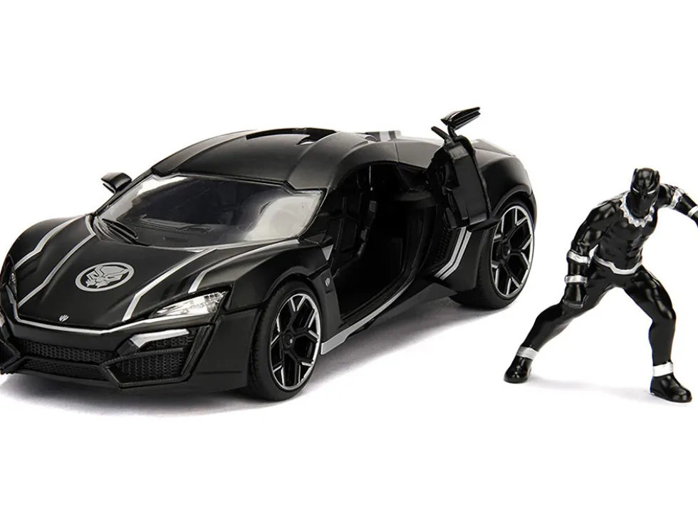 Lykan Hypersport Black with Black Panther Diecast Figurine Avengers Marvel Series 1/24 Diecast Model Car Jada 99723