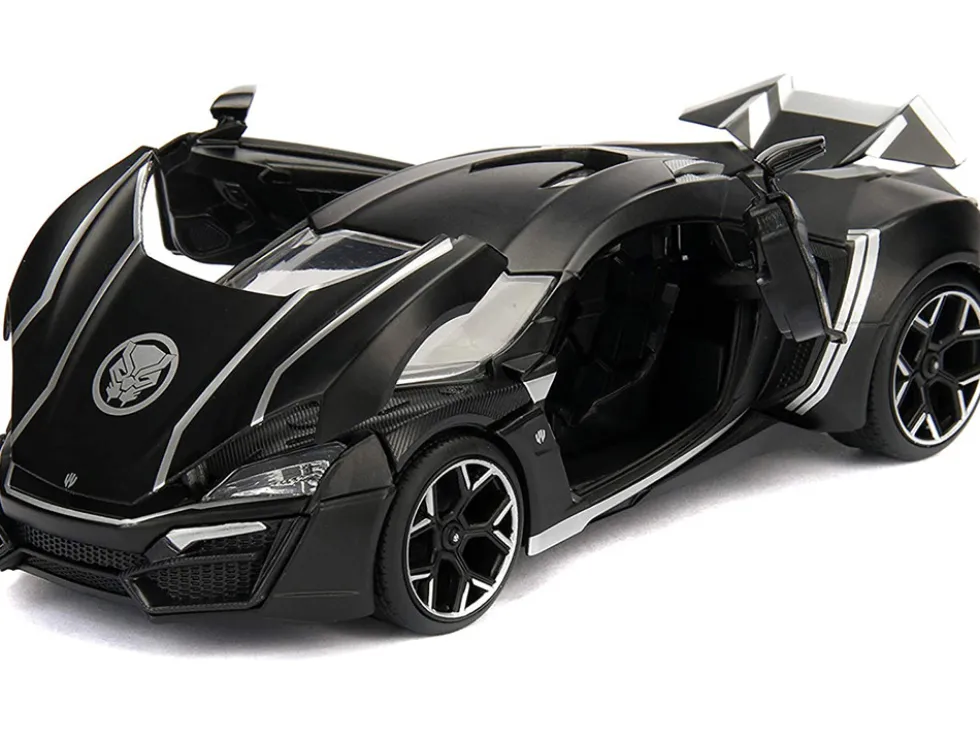 Lykan Hypersport Black with Black Panther Diecast Figurine Avengers Marvel Series 1/24 Diecast Model Car Jada 99723