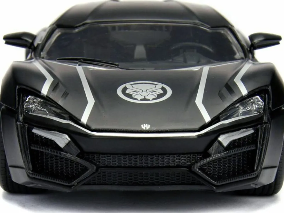 Lykan Hypersport Black with Black Panther Diecast Figurine Avengers Marvel Series 1/24 Diecast Model Car Jada 99723