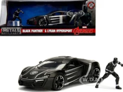 Lykan Hypersport Black with Black Panther Diecast Figurine Avengers Marvel Series 1/24 Diecast Model Car Jada 99723