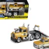 1980 Mack A685ST Flatbed Truck Gold Metallic with Beige Stripes "Madman Garage" and 1972 Chevrolet C10 Pickup Truck Gold Metallic and Beige "Muscle Transports" Series 1/64 Diecast Models by Muscle Machines