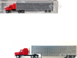 Mack CH 613 with Sleeper Cab Red with Silver Livestock Trailer 1/87 (HO) Plastic Model Car by Promotex