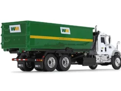 Mack Granite MP Refuse Garbage Truck with Tub Style Roll Off Container Waste Management White and Green 1/87 HO Diecast Model First Gear 80-0356D