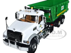 Mack Granite MP Waste Management Garbage Truck with Ribbed Roll Off Container White 1/34 Diecast Model First Gear FG10-4305D