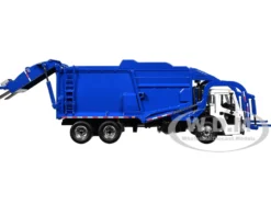 Mack LR Refuse Garbage Truck with McNeilus Meridian Front Loader White and Blue with Trash Bin 1/64 Diecast Model by DCP/First Gear